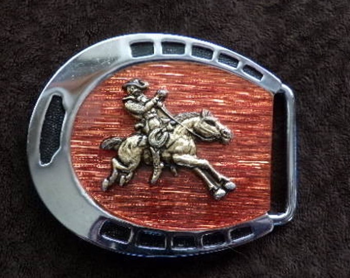 Vintage Belt Buckle a Raised Horse With an Orange Background - Etsy