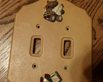 wood burned wood switch plate Teddy bear wood light switch cover