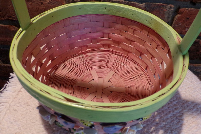 Rare 3D front Basket Rare green and pink basket spring basket Vintage Colorful Woven Basket Morethebuckles 1960\u2019s spring basket