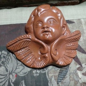 Antique Pottery Cherub Cupid Angel Wall Hanging-heavy, Rare wall cherub, Morethebuckles, glazed wall cherub, cherub bust wall decor