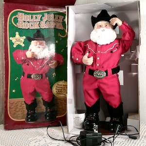 Holly Jolly Rock Santa Animated Dancing Singing Cowboy Alan