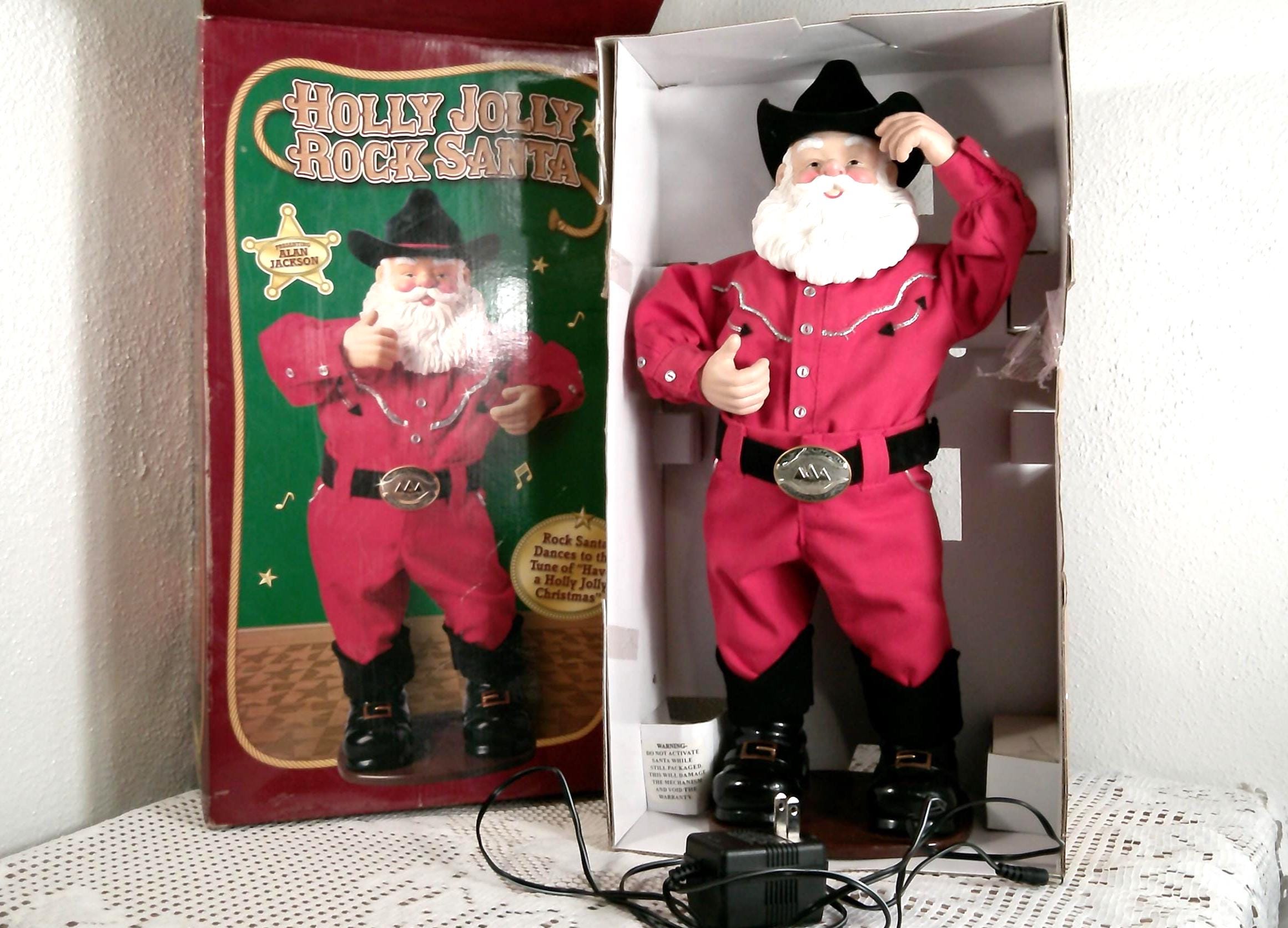 Holly Jolly Rock Santa Animated Dancing Singing Cowboy Alan