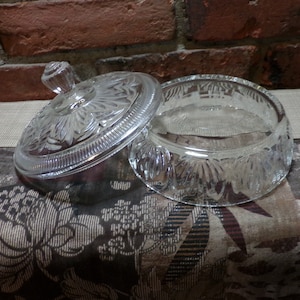 Vintage Avon Glass Candy Dish, cut crystal glass candy dish, bathroom storage dish, 1970&#39;s glass lidded cut glass dish, Morethebuckles