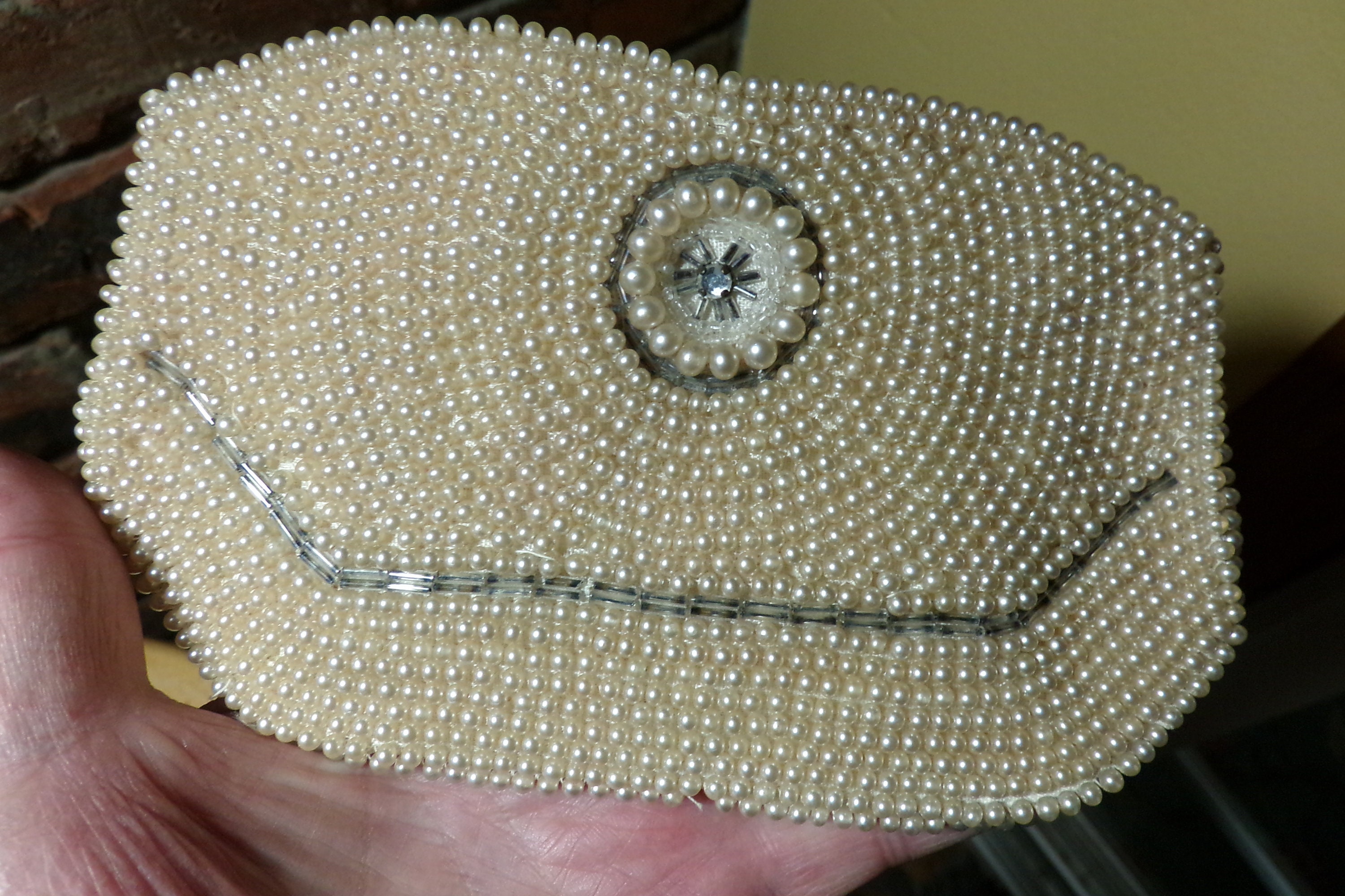 Vintage 1950s Made in Japan Faux Pearl Beaded Clutch 50s Formal