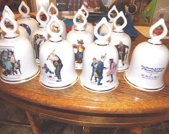 Vintage Norman Rockwell Bells, 12-Piece Limited Edition, 1979 Danbury Mint