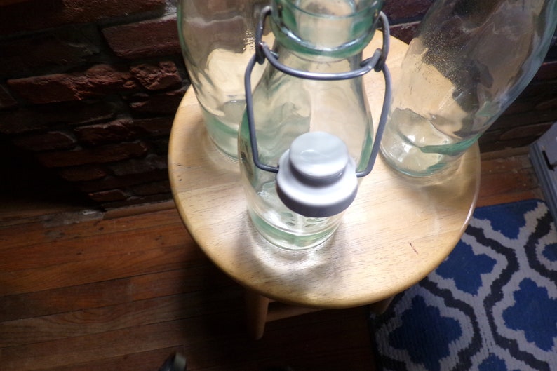 Vintage Porcelain Top Bail Bottle Mid Century Clear Glass Etsy
