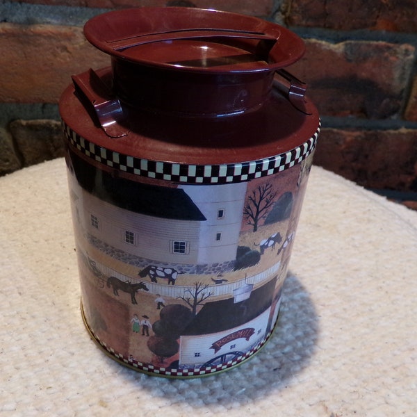Horse and buggy tin milk can, horse kitchen milk ton, horse and buggy tin, storage milk tin, Morethebuckles