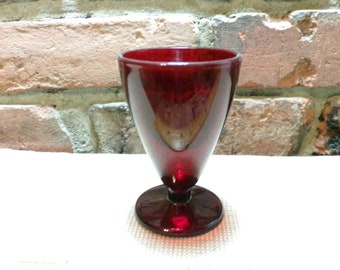 Vintage Anchor Hocking Royal Ruby Dark Red Footed Tumbler 3.5 inch, retro ruby red double shot glass, Morethebuckles, 1960's barware