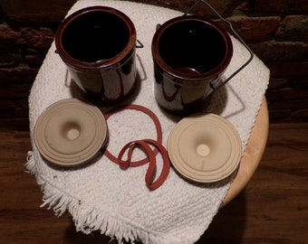 Vintage Brown Stoneware Crock w/Lid & Wire Bail Closure set, small brown crocks, stoneware crocks, Morethebuckles, crock set