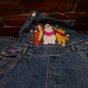 Vintage Winnie the Pooh Snowflake overalls, Winnie The Pooh Disney Winter snowflake Denim Bib Pants Overalls Kids 16, Morethebuckles