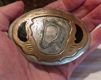 Vintage Western Flair Colorado Springs German Silver Belt Buckle made in the USA, RARE German Silver cowboy belt buckle, , Morethebuckles