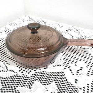 Vintage Corning Ware Amber Vision Sauté Pan: 0.5 Liter with Lid, lidded glass pan