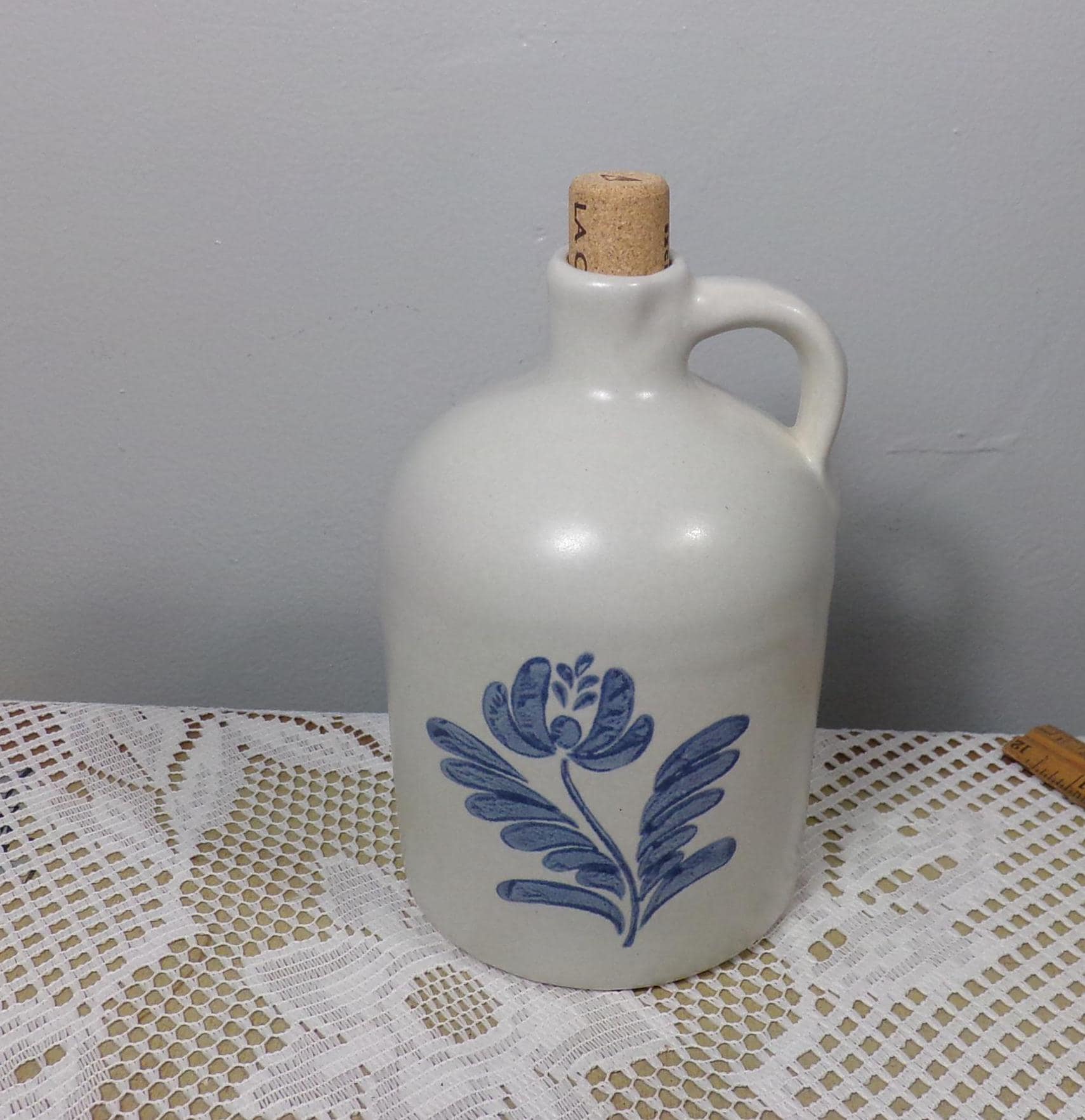 Vintage Pfaltzgraff Yorktowne Whiskey Jug, Blue Floral Design - Etsy display picture 1