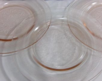 Vintage MacBeth Evans Pink Depression Glass Luncheon Plates, Leaf Pattern (Set of 3)