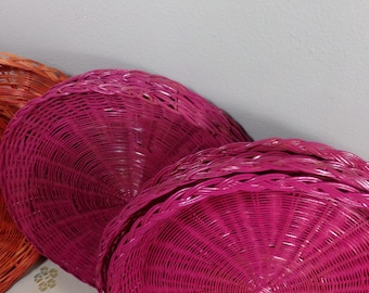 Vintage Colored Wicker Rattan Paper Plate Holders Set of 4 upcycled Wicker paper plate holders, Wicker Paper Plate Chargers, Morethebuckles