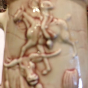 Vintage Ceramic Cowboy Roping Beer Stein, Cowboy themed 6&quot; beer stein, hand painted made beer stein, Morethebuckles, Rare Cowboy Stein