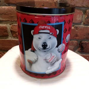 Vintage 1990&#39;s Coca Cola Baseball Tin Bear, Collectible baseball tin, Collectible Coke Tin, 1997 Coca Cola Tin, Morethebuckles