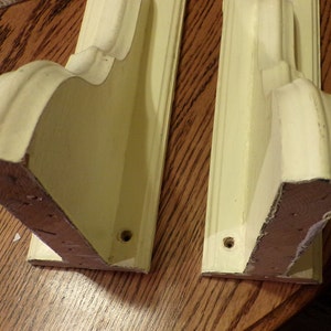 Original 1940&#39;s Wood shelf brackets, 1940’s pale yellow, Vintage Large Pair of Yellow Wood Corbels, Architectural Salvage, Morethebuckles