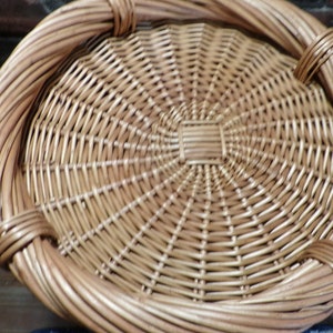 Vintage large wicker rattan circle tray basket, Woven Wicker Rattan Serving Tray Basket Boho 15.5&quot;, Morethebuckles, wicker drink tray