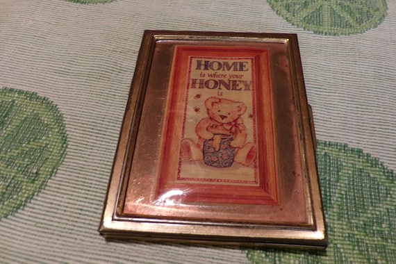 Vintage brass photo holder purse case, brass comp… - image 1