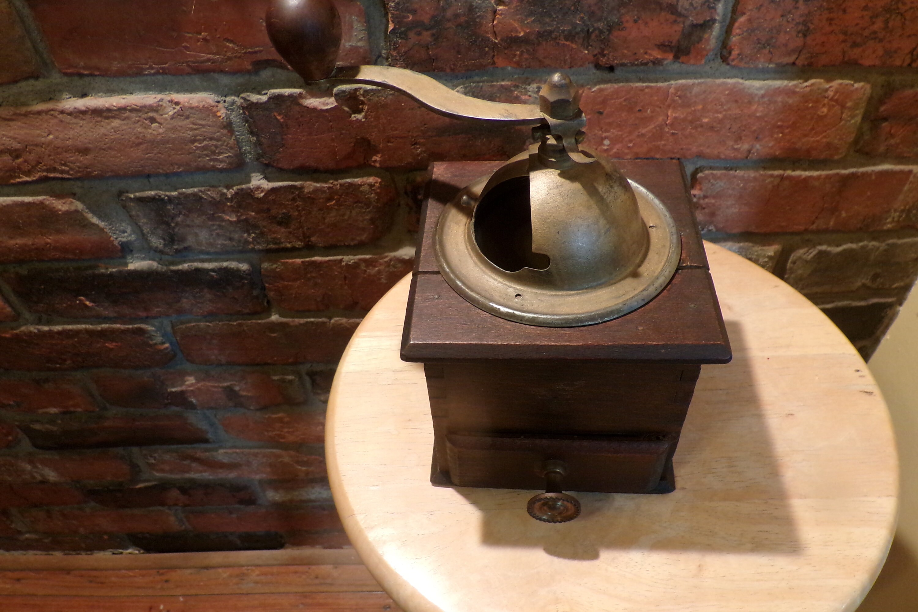 Antique Primitive French Hand Crank Wooden Coffee Grinder, Peugeot