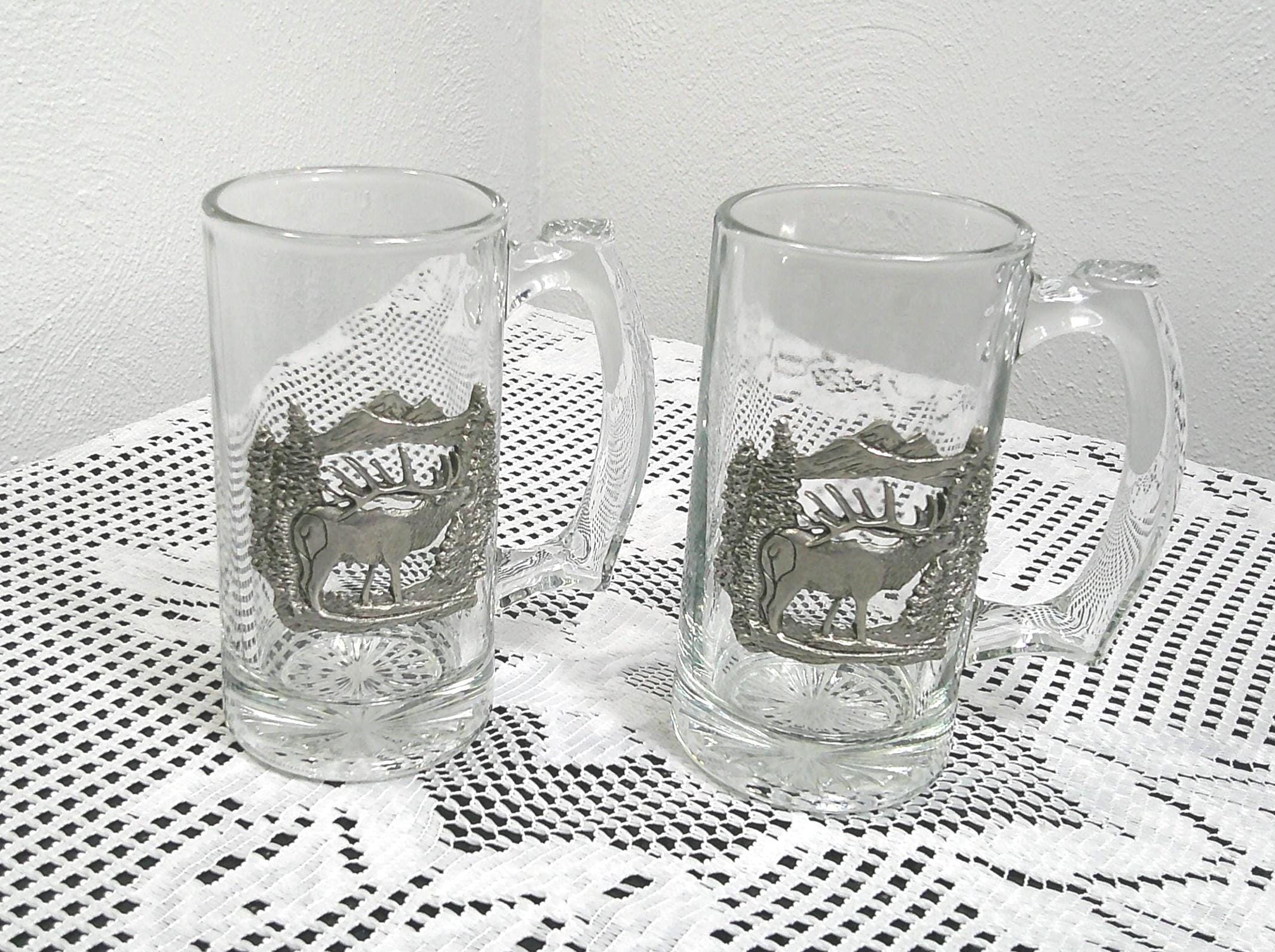 Heritage Metalworks Pewter Elk Glass Beer Steins Set, Pewter Elk Beer Glass Set, Morethebuckles, Wildlife Mug Set, Hunters gift
