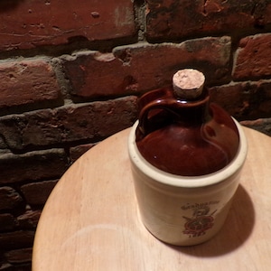 Vintage Stoneware Jug with cork, Vintage whiskey jug, corked whiskey jug, Morethebuckles, Vintage stoneware 2 tone jug, whiskey jug 1983