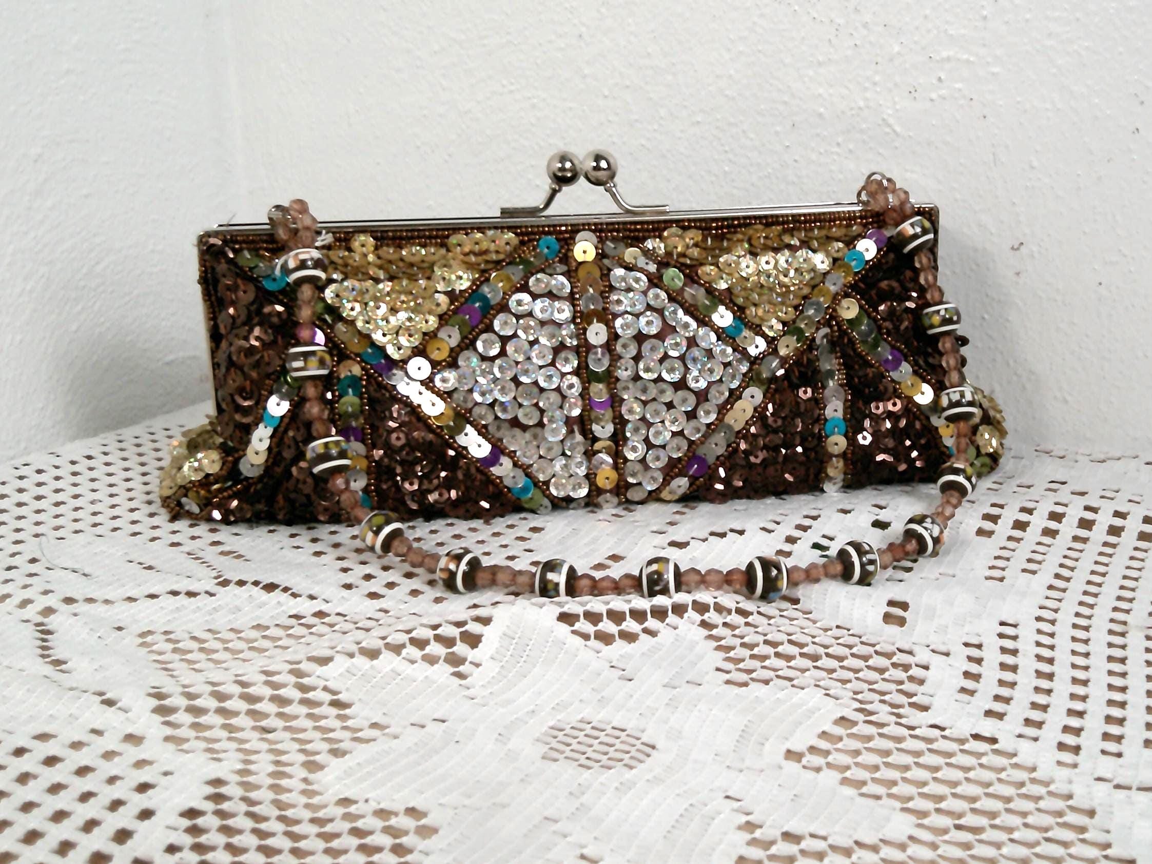 ヴィンテージのスパンコールビーズのイブニングバッグ：1980年代の