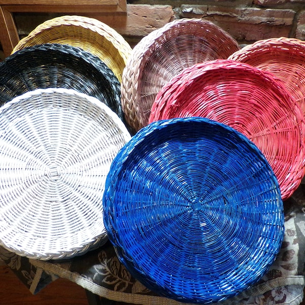 Vintage Colored Wicker Rattan Paper Plate Holders Set of 4 upcycled Wicker paper plate holders, Wicker Paper Plate Chargers, Morethebuckles