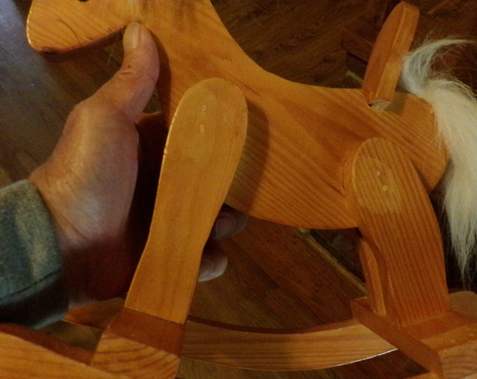 Vintage Handmade Wooden Doll Rocking Horse, Folk Art Rocking Horse With