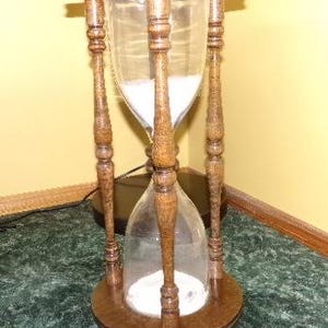 Vintage Blenko Hourglass, Blown Glass, Wood, English Renaissance style large 24” high floor model hour glass, Morethebuckles