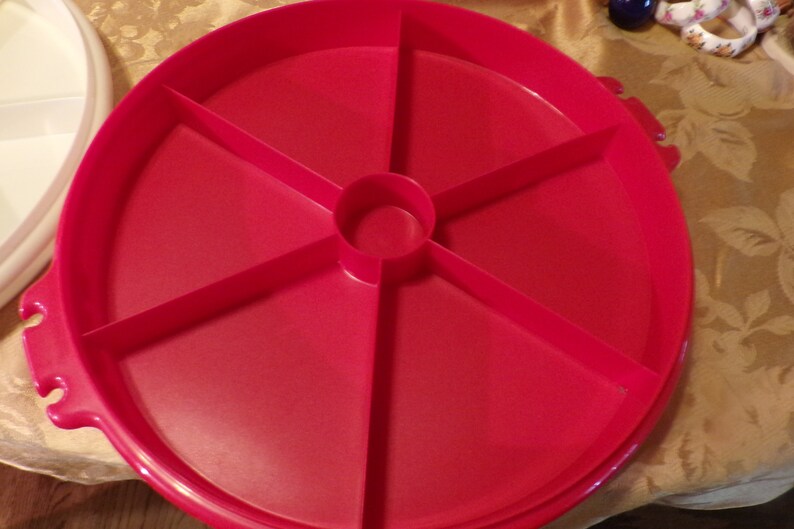 Tupperware Red Lazy Susan Party Tray With Lid Tupperware 405 Etsy