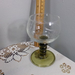 Etched Grape & Vine Pattern German Stemmed Glass, Vintage green ribbed base wine glasses, Wine Glass Green Beehive, Morethebuckles