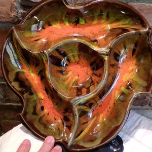 Vintage California Original Pottery Dish, Mid Century 1960’s pottery dish, 1960 prop, pottery brown orange chip dip dish, Morethebuckles