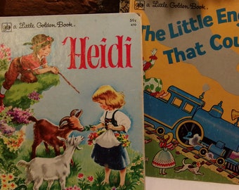 1970's Little Golden Book, vintage hard covered children's book, Heidi book, Engine book, pre school book, 1970's prop, Morethebuckles