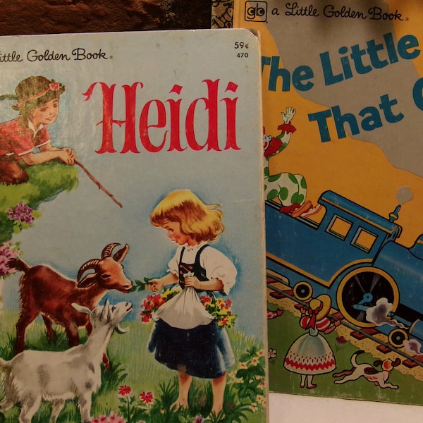 1970’s Little Golden Book, Vintage hard covered children’s book, Heidi book, Engine book, pre school book, 1970’s prop, Morethebuckles