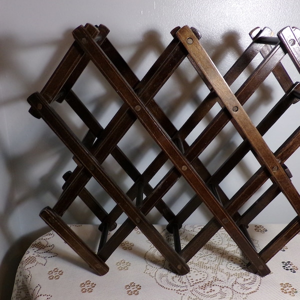 Vintage Dark Wood accordion wall wine rack, Wine Rack Accordion Wood Wall Rack Cottage Core Modern Farmhouse MCM, Morethebuckles