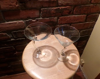 Vintage Curved stem martini glasses, Zig Zag Martini Glass, crooked stem barware, glass barware, Martini glass set, Morethebuckles