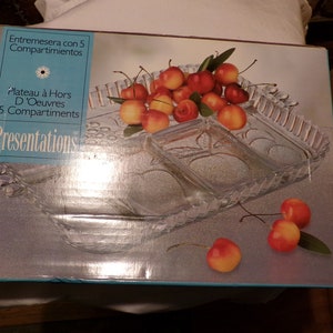 Indiana Glass Company, “Presentations: The Crystal Collection&quot; 5-Part Relish Tray,  crystal relish tray, Crystal relish tray, Morethebuckles