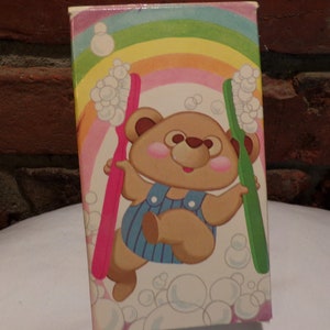 Vintage Avon Tuggable Teddy Zahnbürstenhalter, NOS Teddybär Zahnbürstenhalter, Kinder Zahnbürstenhalter, 1980er Jahre Requisite, Morethebuckles