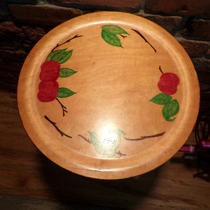 Large hand painted wood tray, round wood tray, tableware, centerpiece wooden décor, 1950’s, Morethebuckles, wood platter, wood tray, tray