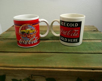 Vintage 1990’s Coca Cola Coffee Mugs, Corvette and Ice Cold