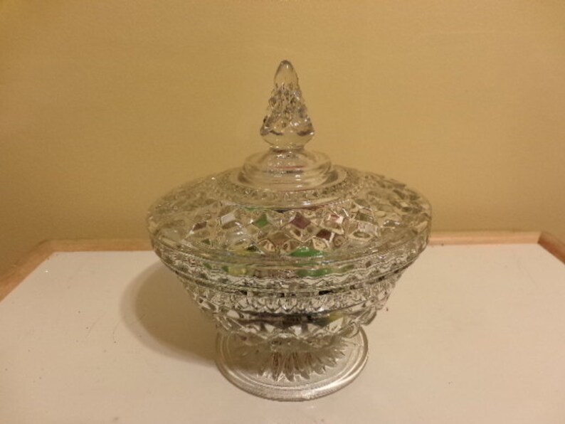 Cut Crystal Candy Dish with Lid on a pedestal . Larger dish Etsy
