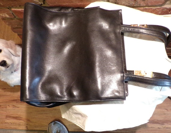 1990's Black Leather Shoulder Bag Purse, black le… - image 1