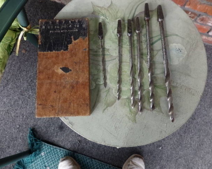 Antique Drill Bits in Wooden Holder Rustic Tools Vintage Etsy