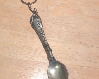 Sweet Pea Pewter key chain, Baby spoon key chain, Pewter keychain, Upcycled pewter keychain, OOAK key chain, Pewter spoon key ring