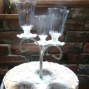 Vintage 3 arm metal candelabra with sconces, Vintage white candelabra, shabby chic candle holder, Rustic candle stick holder, Morethebuckles