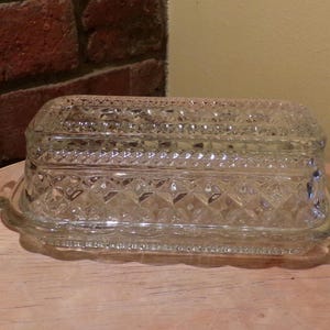 Vintage Pressed Glass Covered Butter Dish, Vintage Anchor Hocking &quot;Wexford&quot; Clear Pressed Glass Covered Butter Dish, Morethebuckles, 1950’s