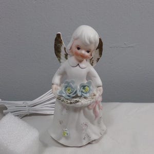 Vintage porcelain angel with flowers night light Girl Angel with wings rare nightlight, Morethebuckles