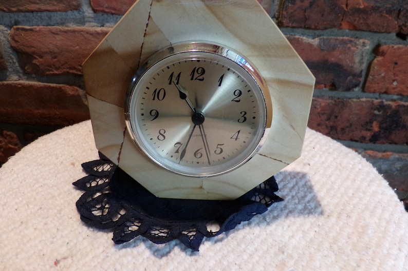 Vintage Quartz Marble Desk Clock Marble Octagon Mantel Clock Etsy